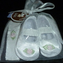 White Satin Shoes with Matching Headband-NEW-Child of Mine Size Newborn
