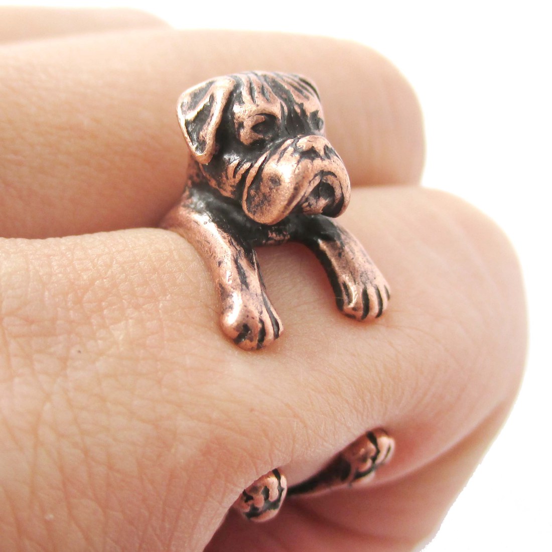 3D Boxer Puppy Animal Wrap Ring in Copper Sizes 4 to 8.5 · DOTOLY