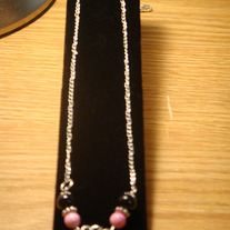 Black & Pink Sandstone with Tibetian Silver on Silver- Plated Necklace with Lobsterclaw Clasp