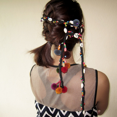 Pom Poms Elastic Hair Bands Colorful Tribal Hair Accessory For
