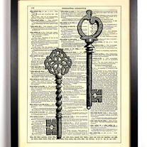 Image of Two Skeleton Keys, Vintage Dictionary Print, 8 x 10
