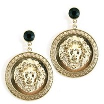 GOLD MEDALLION LION HEAD EARRINGS**Free Ship