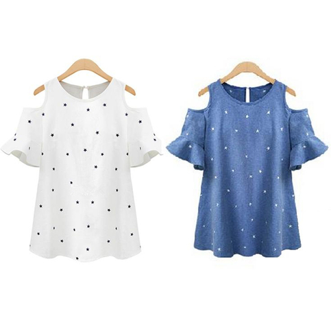 Xl 4xl Blue White Plus Size Star Cute Summer Shirt Sp152406 Plus