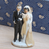 Vintage Ceramic Bride and Groom Cake Topper - Couple