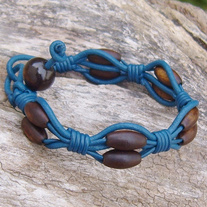 Blue Leather Horn Bead Bracelet