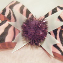 Pink Zebra velcro bow with pom