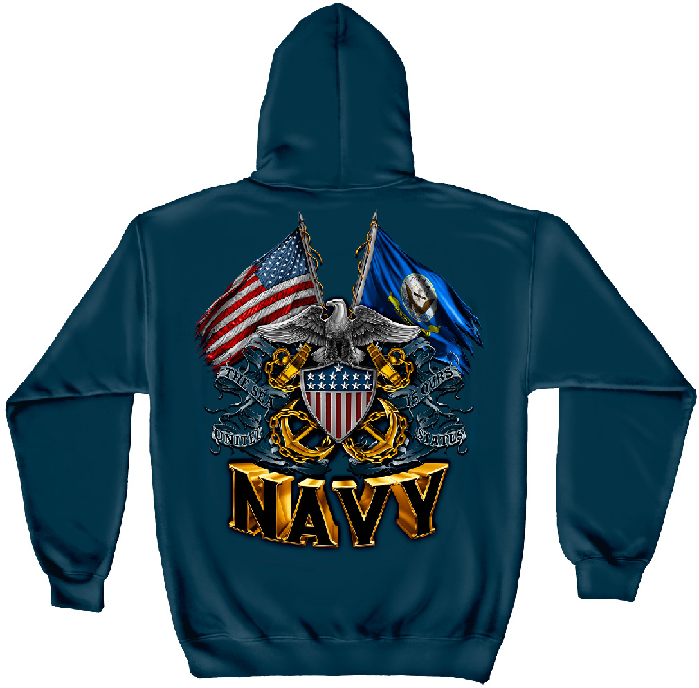 (NEWLICENSEDNAVYHOODIE,WITHNAVYDOUBLEFLAG & GOLDENNAVYANCHORS
