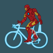 Iron man riding palm laser bike, 5x5 print
