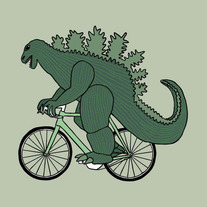 Godzilla on bike, 5x5 print
