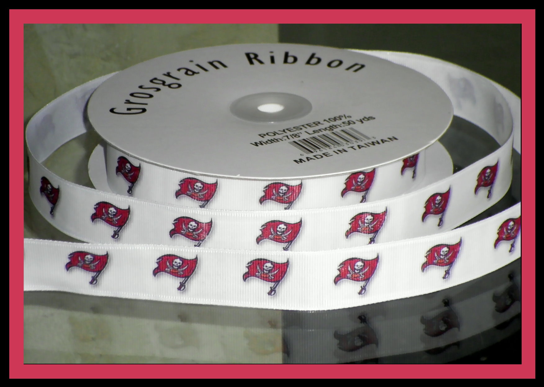 7/8" Tampa Bay Buccaneers Inspired Custom Printed Grosgrain Ribbon