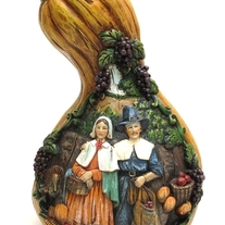 Joseph's Studio Pumpkin with Carved Pilgrim Scene