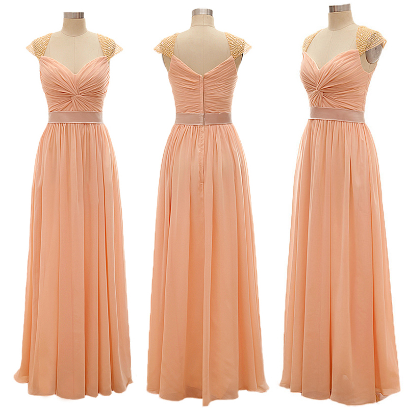 Cap Sleeve Bridesmaid Dress with a Belt, Aline Sweetheart Bridesmaid
