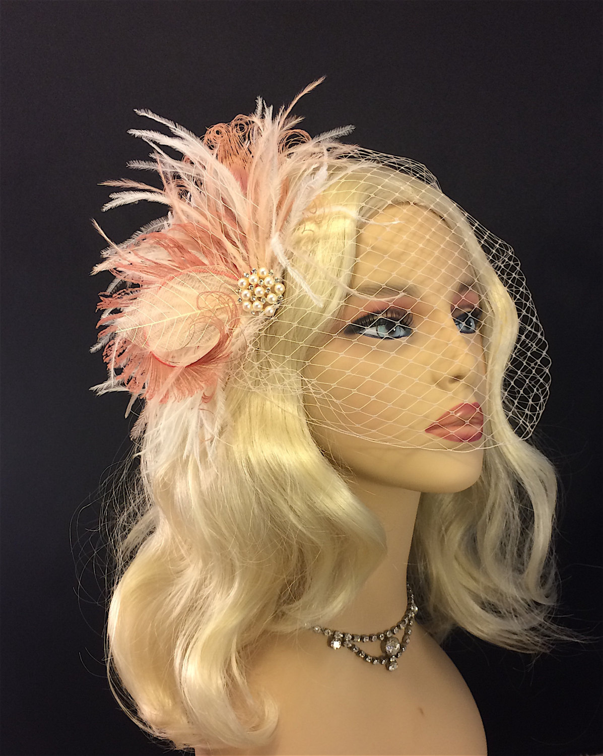 Fascinator, Bridal Feather Fascinator, Bridal Headpiece, Wedding Veil