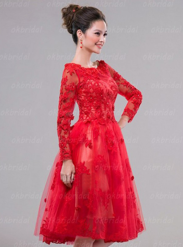 Red Long Sleeve Prom Dress