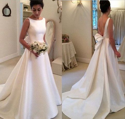 satin backless wedding dresses