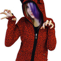 ♥ *RAWR,DIY RED LEOPARD HOODIE WITH EARS ON HOOD ♥