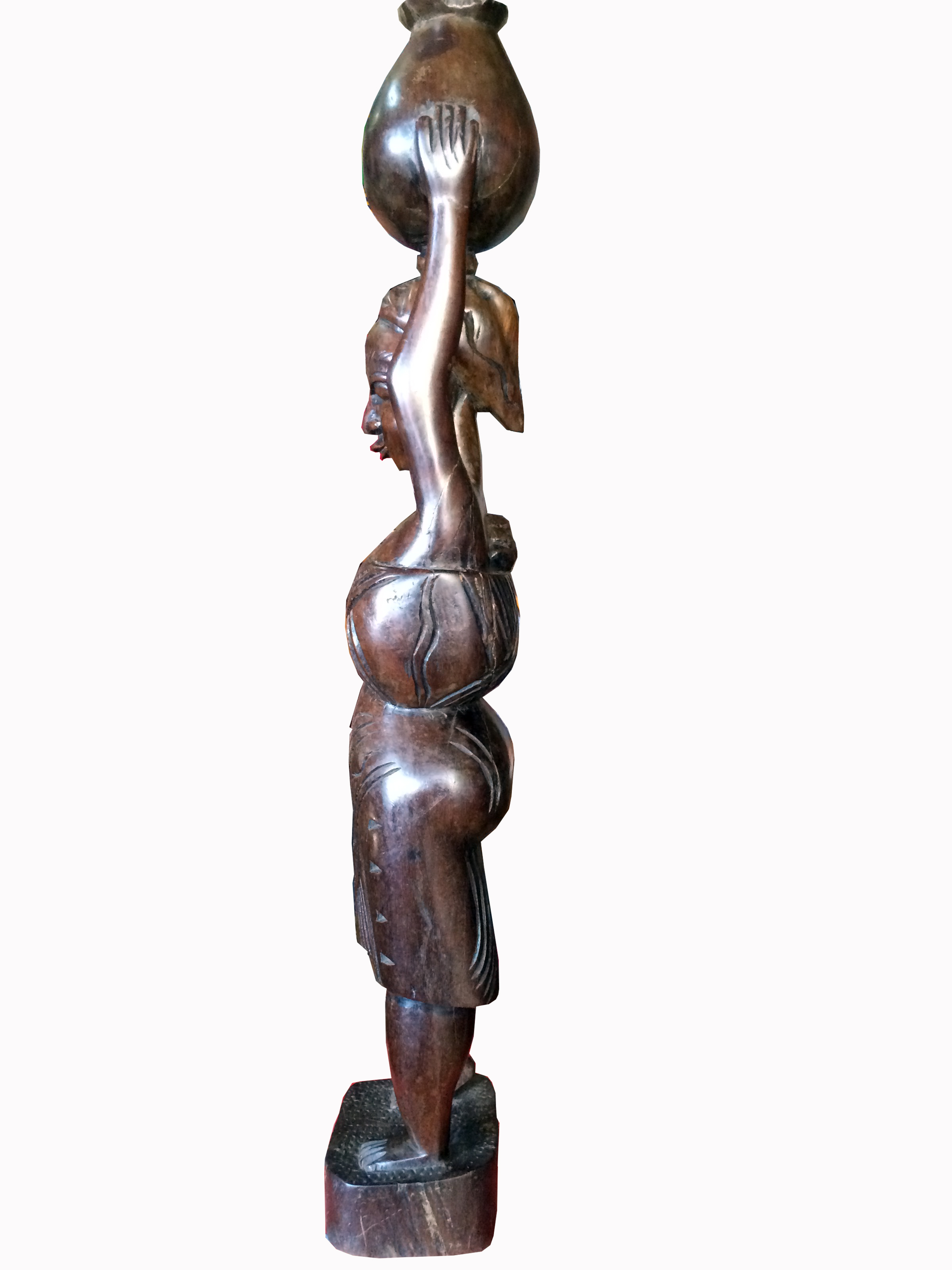Hand Carved African Woman Carrying Earthen Pot, Traditional Ghanaian Sculpture · Ramsjay Designs