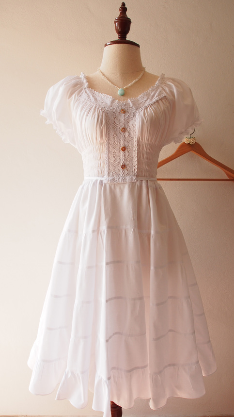 Juliet - White Vintage Victorian Dress Boho Bohemian Heirloom Style