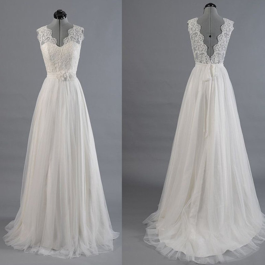 V-neck A-line Appliqued Long Wedding Dress ,Handmade Bridal Dress ... V-neck A-line Appliqued Long Wedding Dress ,Handmade Bridal Dress ...