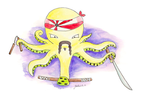 mustachioed mollusk "sushi" - 6"x6"