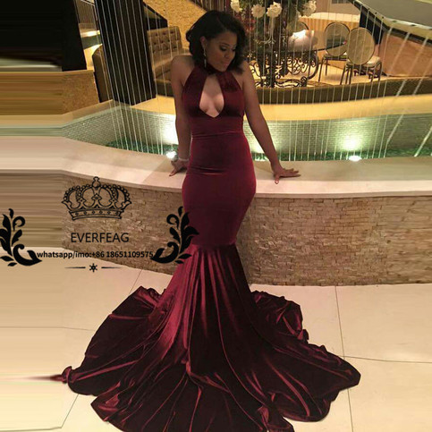 prom dress sexy african dresses velvet evening formal simple burgundy mermaid formatura