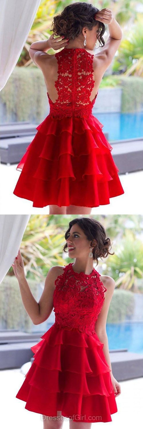 Red Dresses, Lace Prom Dresses, Chiffon