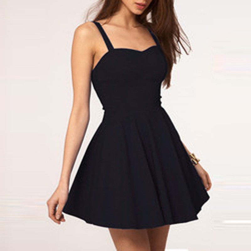 Simple A-Line Spaghetti Straps Backless Black Satin Short Homecoming Dress on Storenvy