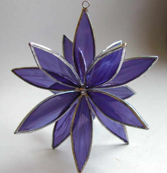 3D Stained Glass Suncatcher In Full Bloom Purple Swirl Iridescent