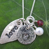 Love Leaf Necklace, Initial, Pearl, Birthstone