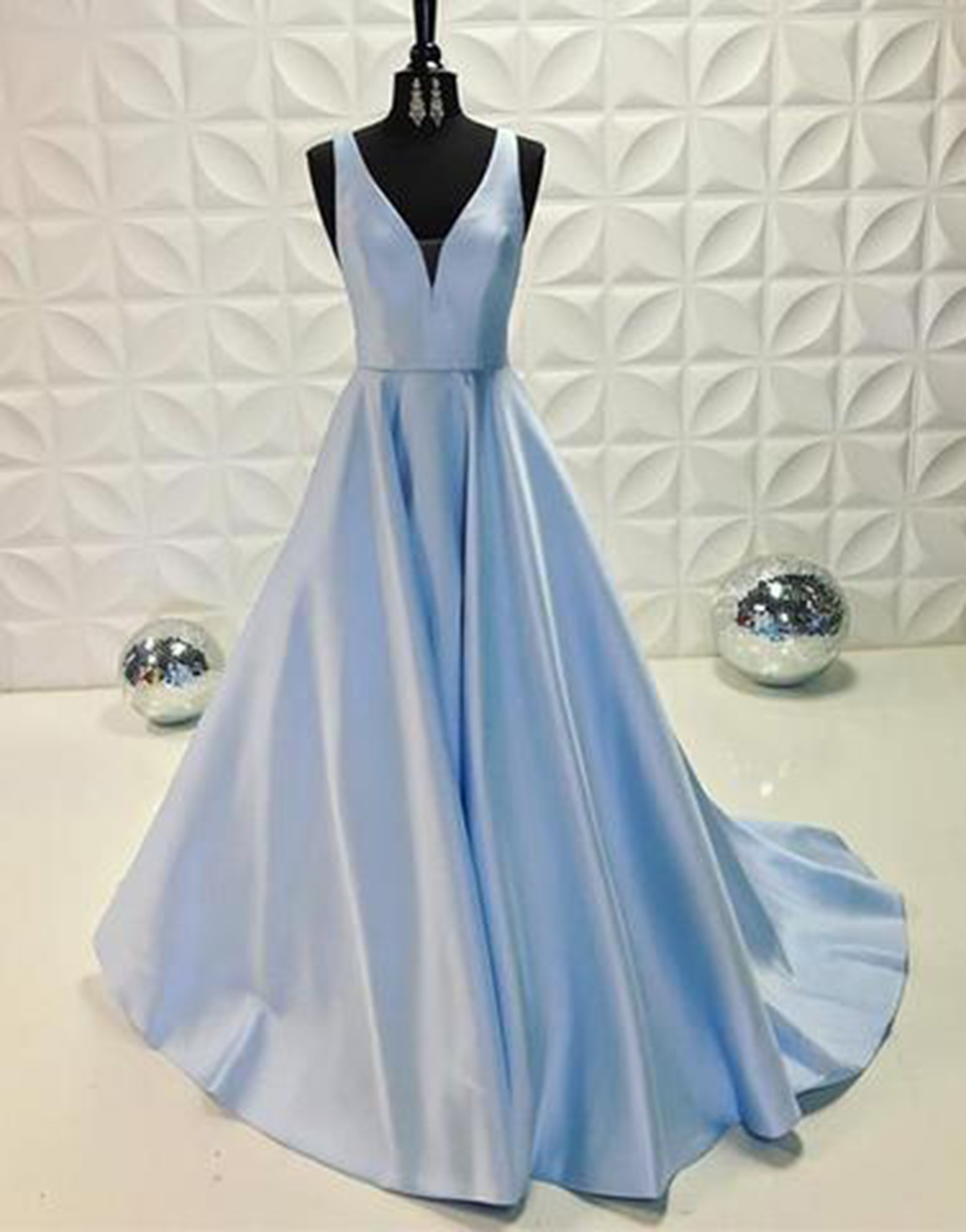 Blue Satin Prom Dress