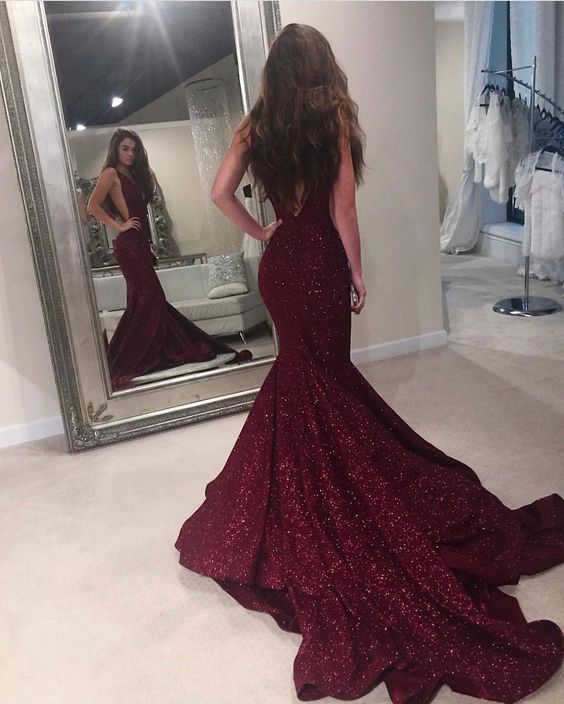 burgundy sequin evening gown