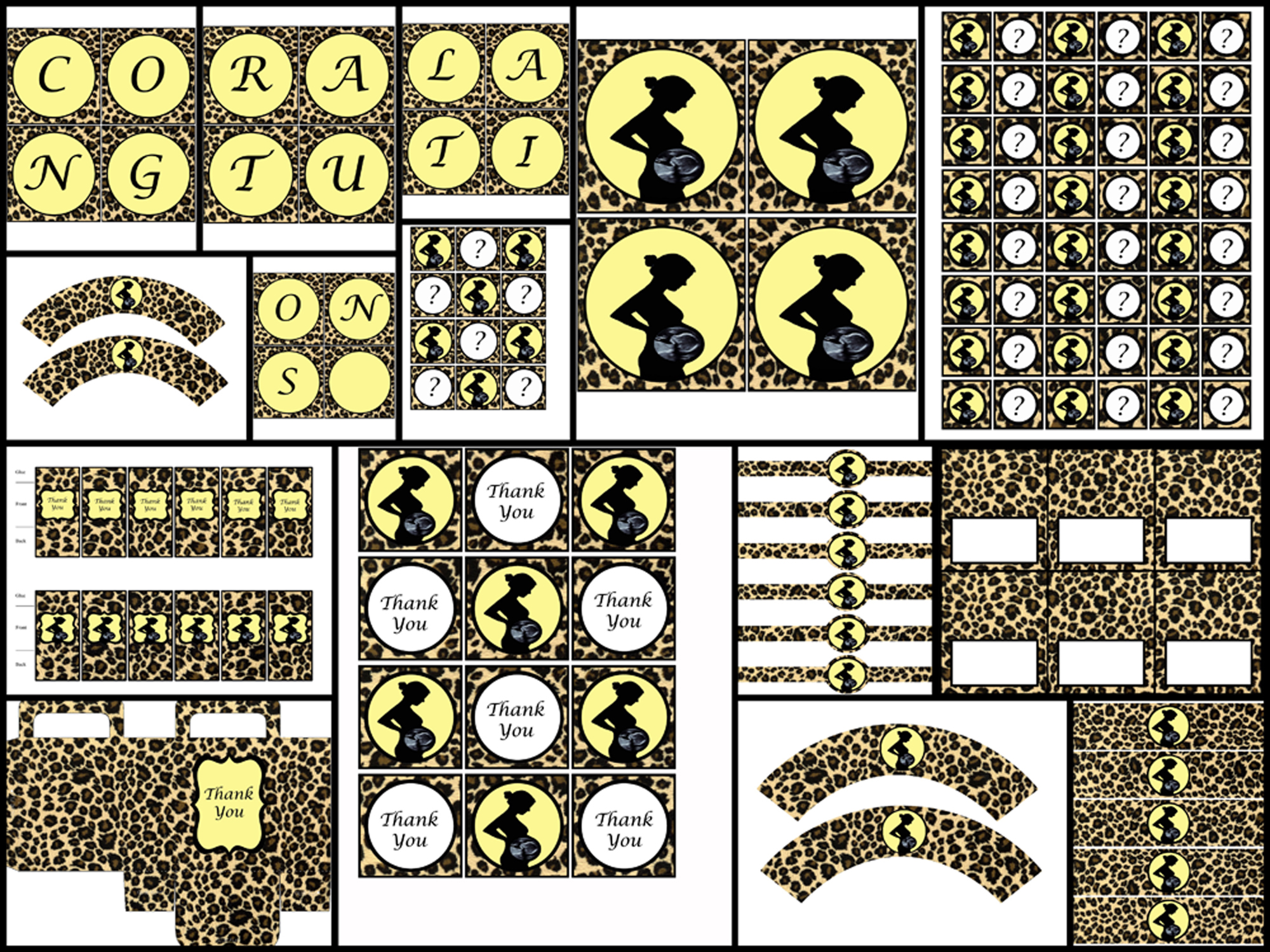 Cheetah Baby Shower Yellow Printable Party Package Dream
