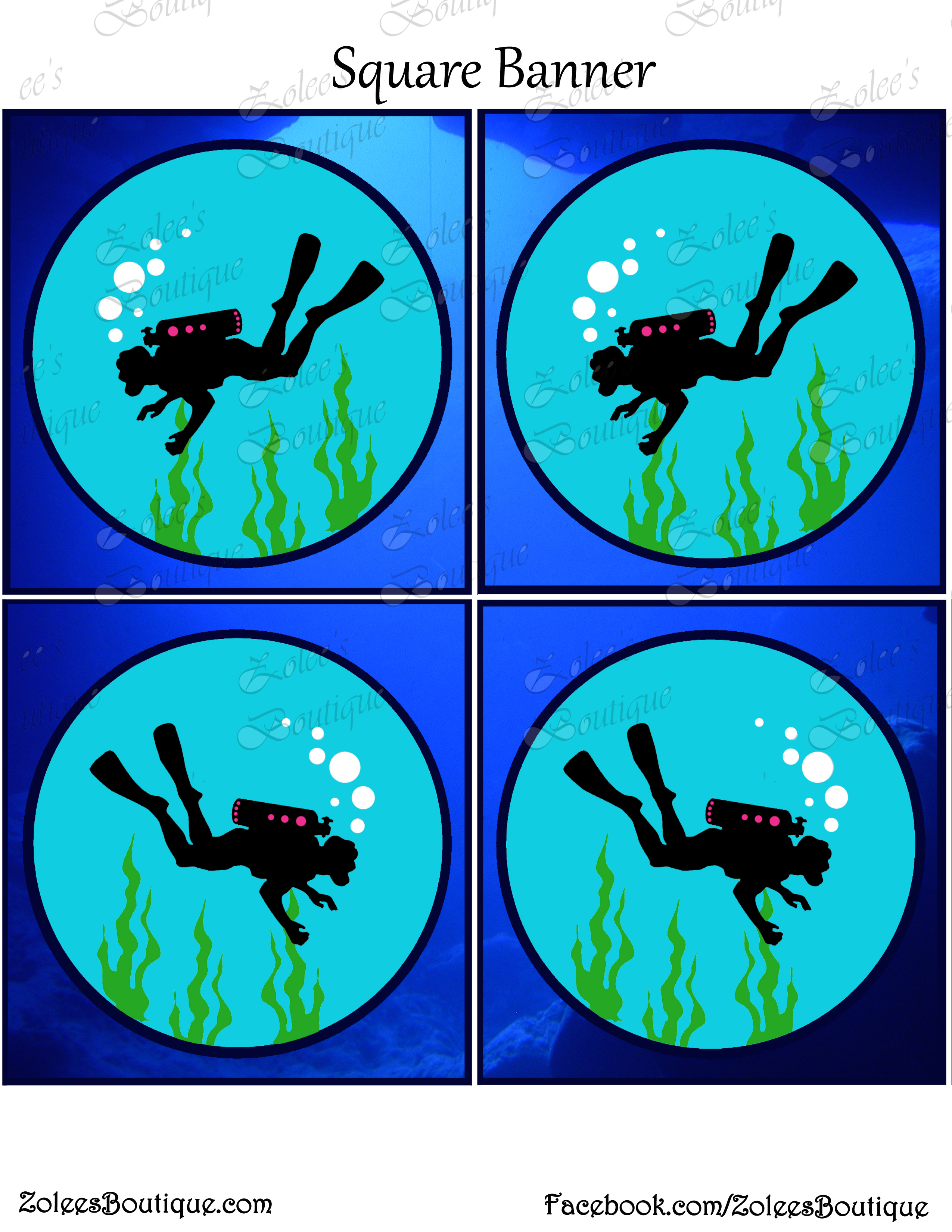 Scuba Diving Birthday Theme (printable party decorations) on Storenvy