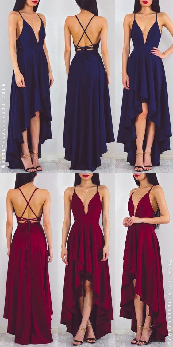 V-Neck High Low Cocktail Dress