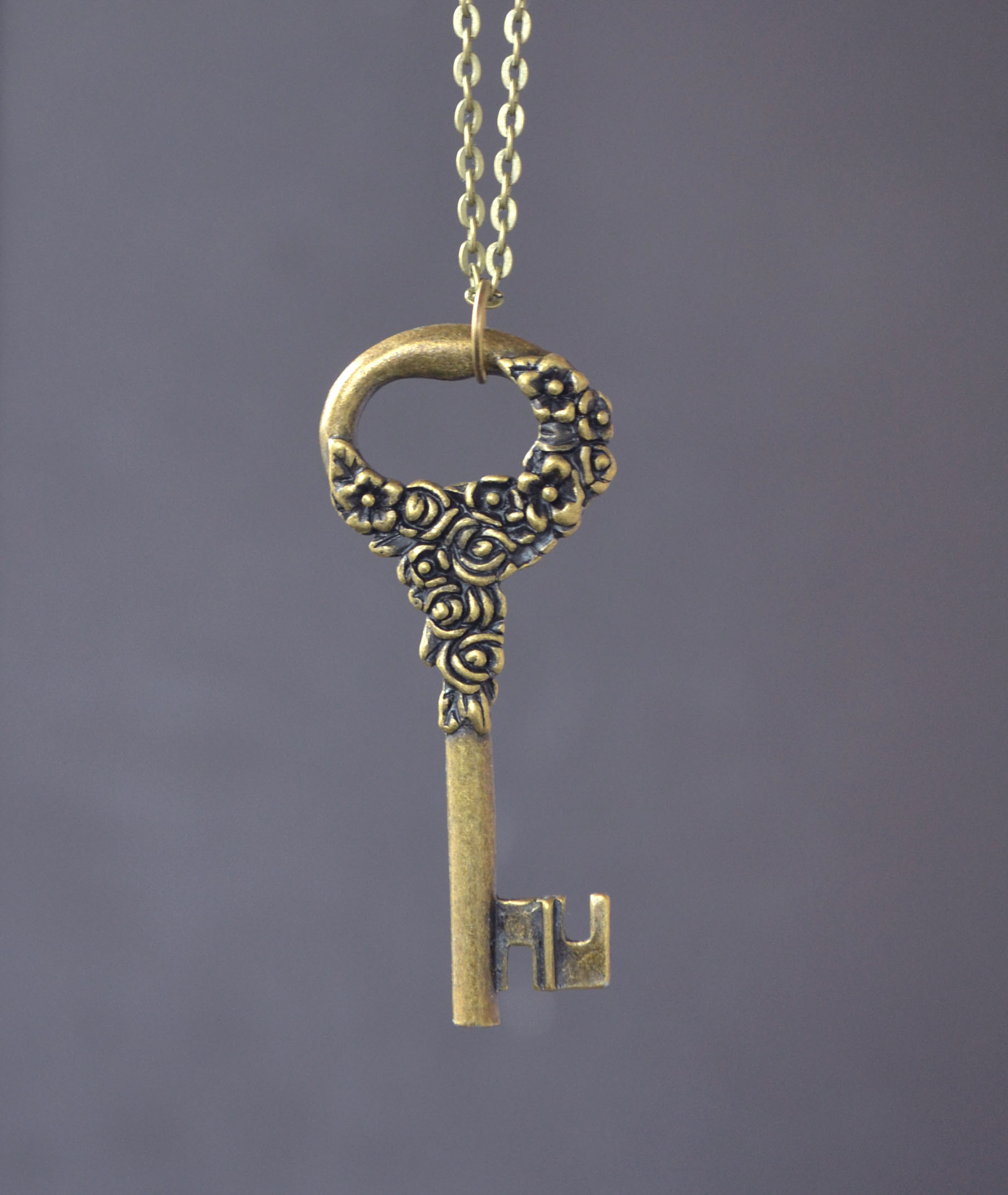 key necklace, Rose Necklace, Skeleton Key, Romantic Gift, Key to My