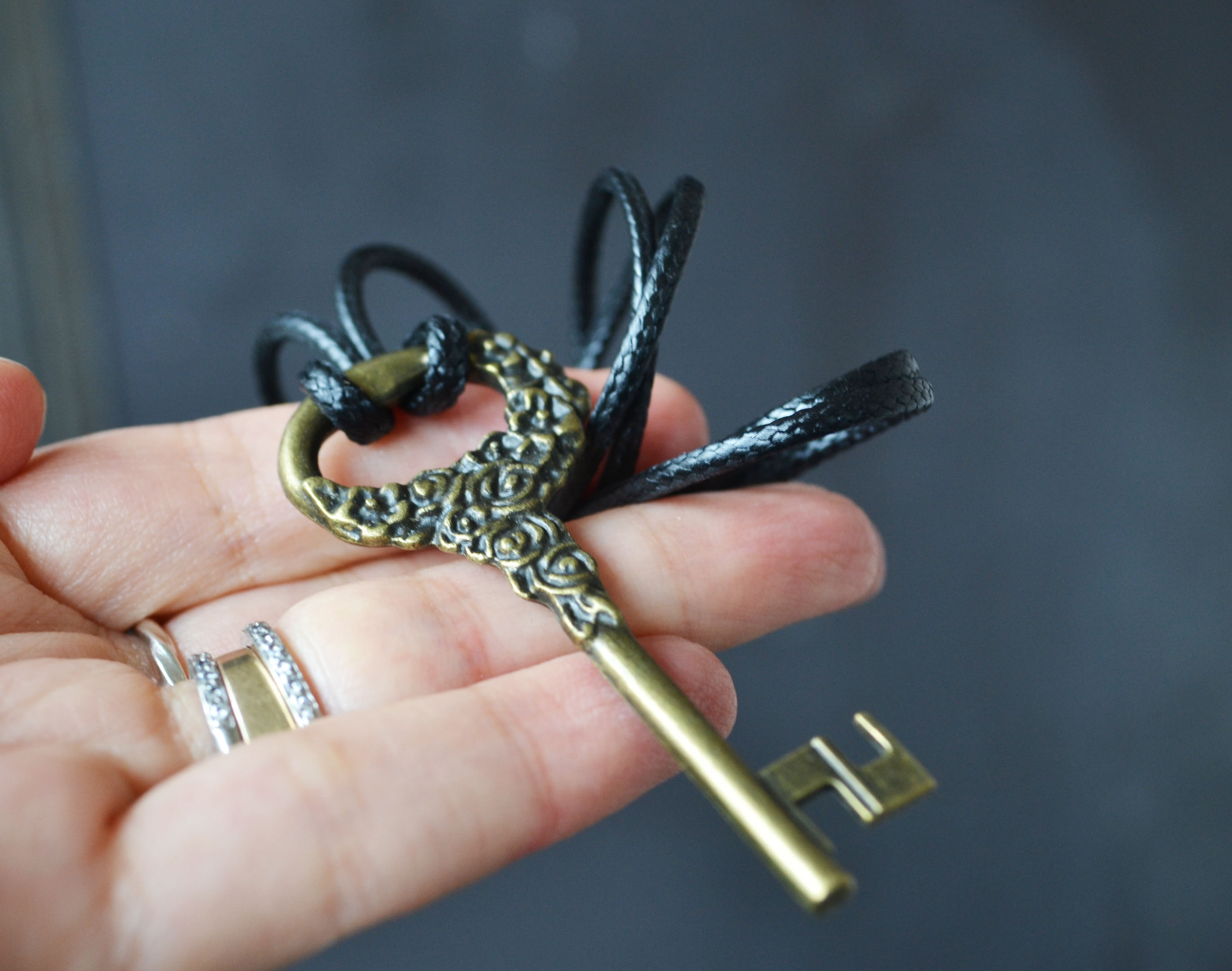 key necklace, Rose Necklace, Skeleton Key, Romantic Gift, Key to My