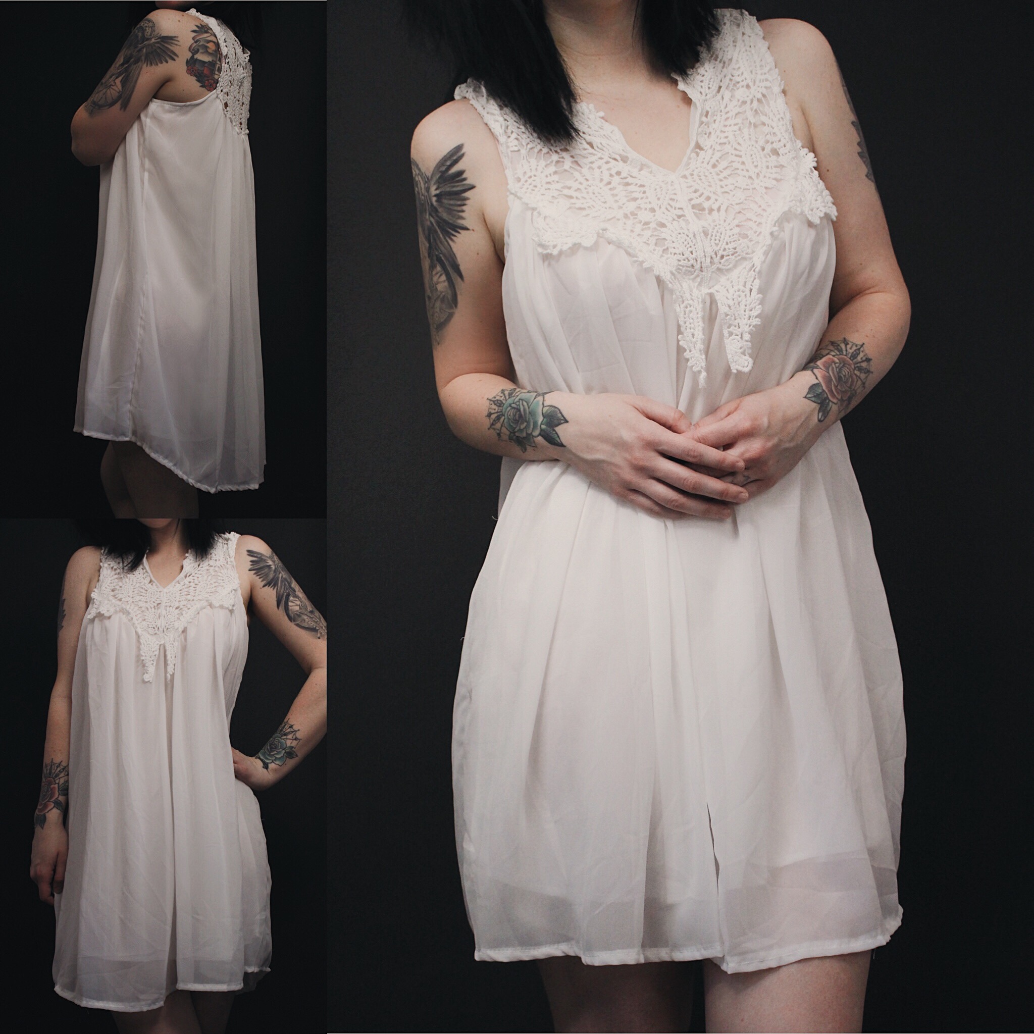 RESERVED FOR EV - Vintage 60s White Chiffon & Crochet Babydoll Nightie Â· Last Rites Â· Online 