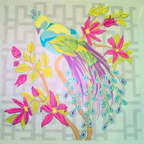 Peacock Pillow Canvas on 18 Mesh