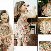 2 Pcs Set Top with Bloomer Shorts in Soft Vintage Flowers 