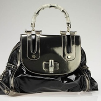 Gucci Black Dialux Ivory Pop Bamboo Handle Tote Bag 