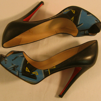 Christian Louboutin Black Blue Graffiti Leather Platform Heel 38 Limited Edition 