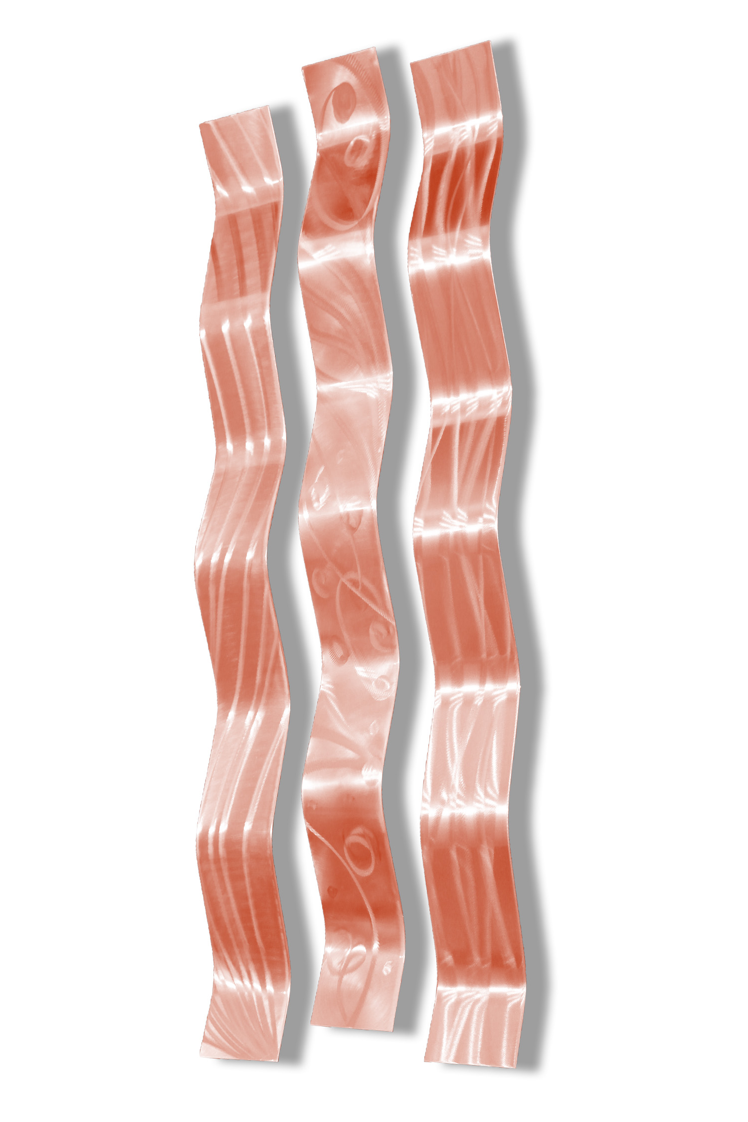 Harmony Salmon Metal Wall Sculpture Art, Wavy Pieces, Abstract