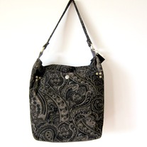 Zippered Hobo - Paisley in Dark Brown Thin Corduroy  - Mother's Day Special - Was $75 Now $60