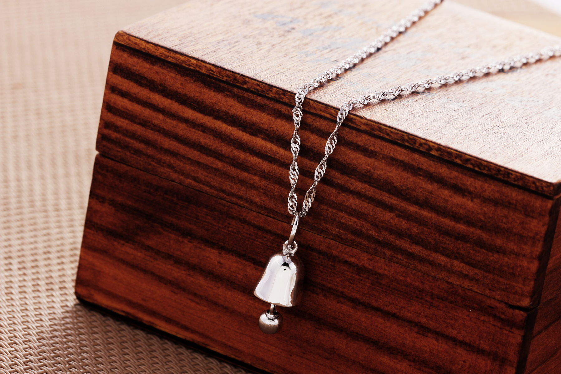 Sterling 925 Silver Pendant Necklace Jewelry Set With Dangle Bell Drop