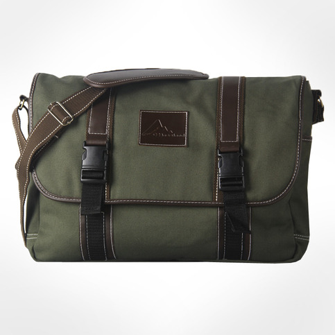 Waxed Canvas Messenger Bag for Laptop-Army Green