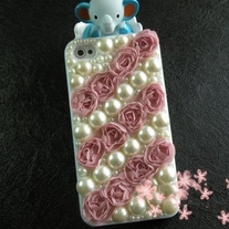 Bling Sparkle Crystal Rose Pink Lace Rose W/Pearls iPhone 4/4S Case