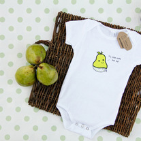 Small Bites Baby - Short Sleeve Baby Pear Onesie, Screen Printed On American Apparel, Made For Foodies