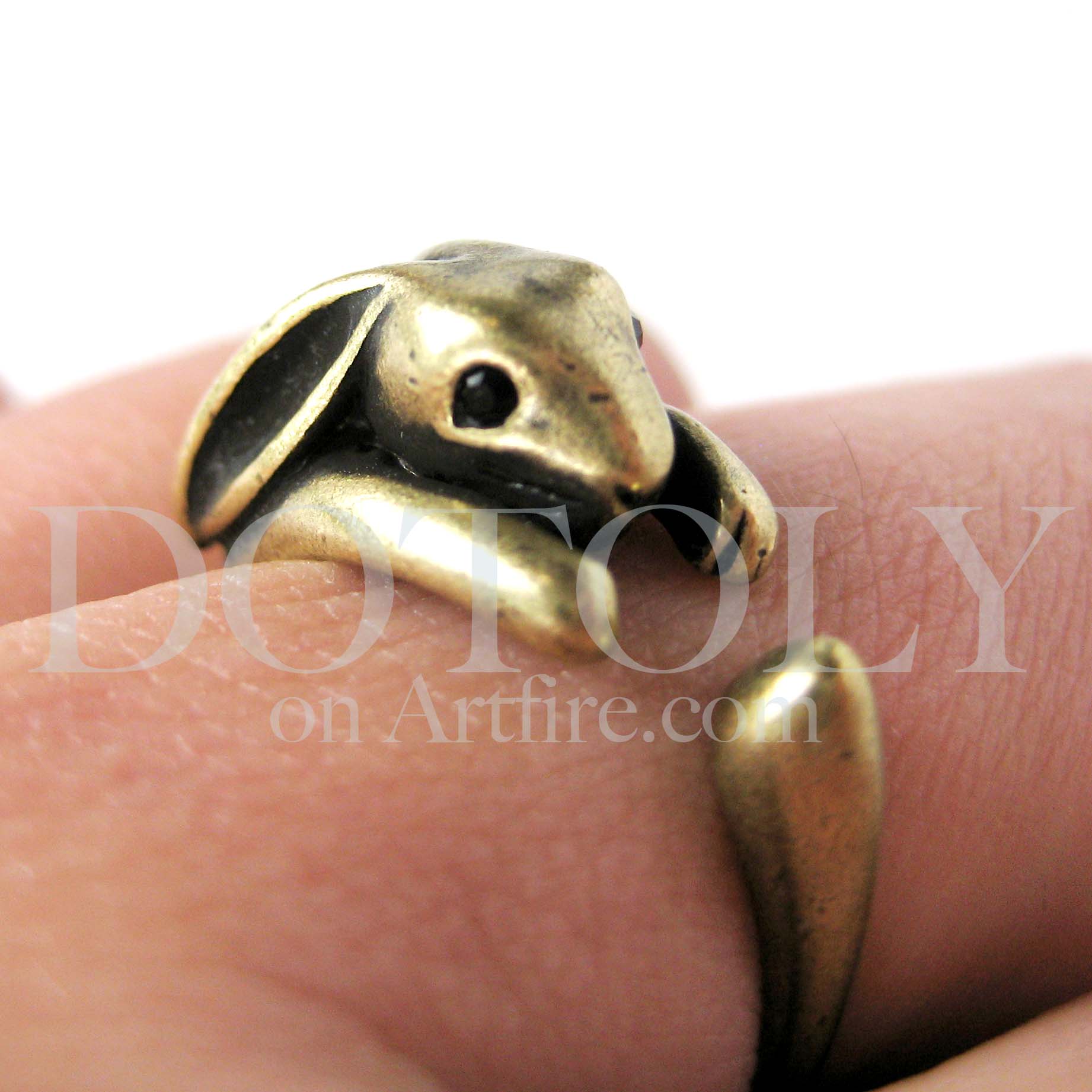 Miniature Bunny Rabbit Ring in Light Bronze Sizes 4 to 9 Available
