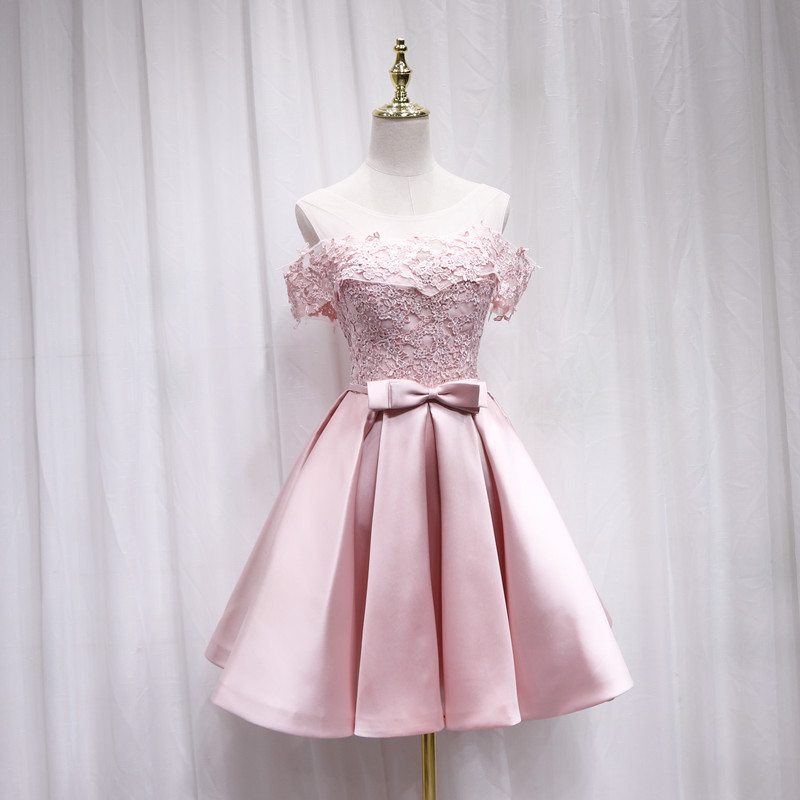 pink satin lace dress