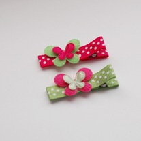 Mini butterfly clip, hot pink/green